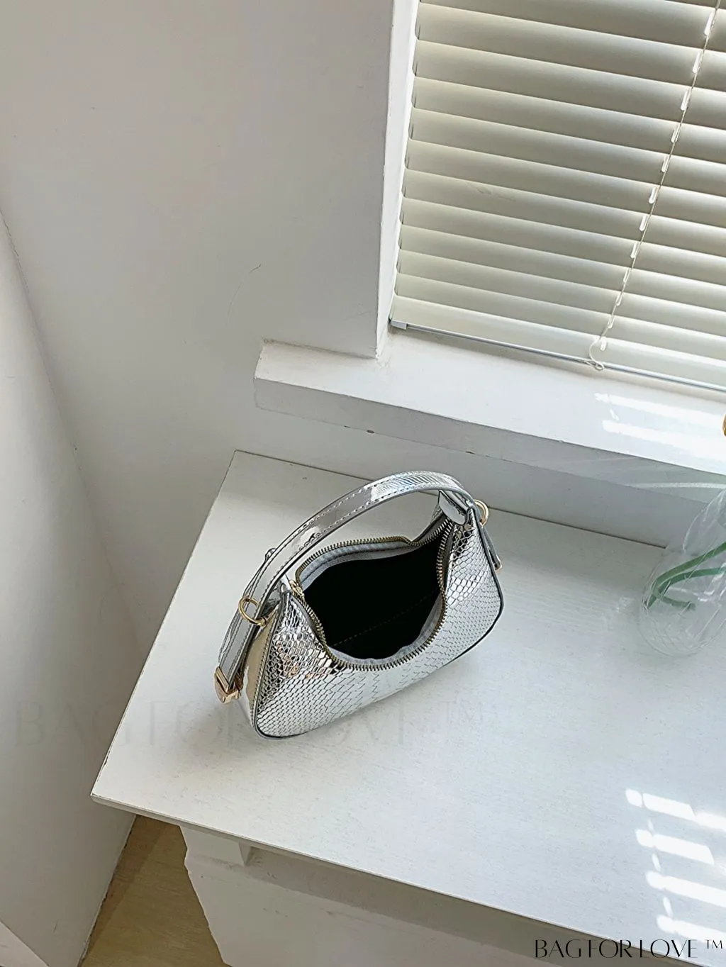 BagForLove - Metallic Snakeskin Embossed Mini Hobo Bag - Chic and Edgy