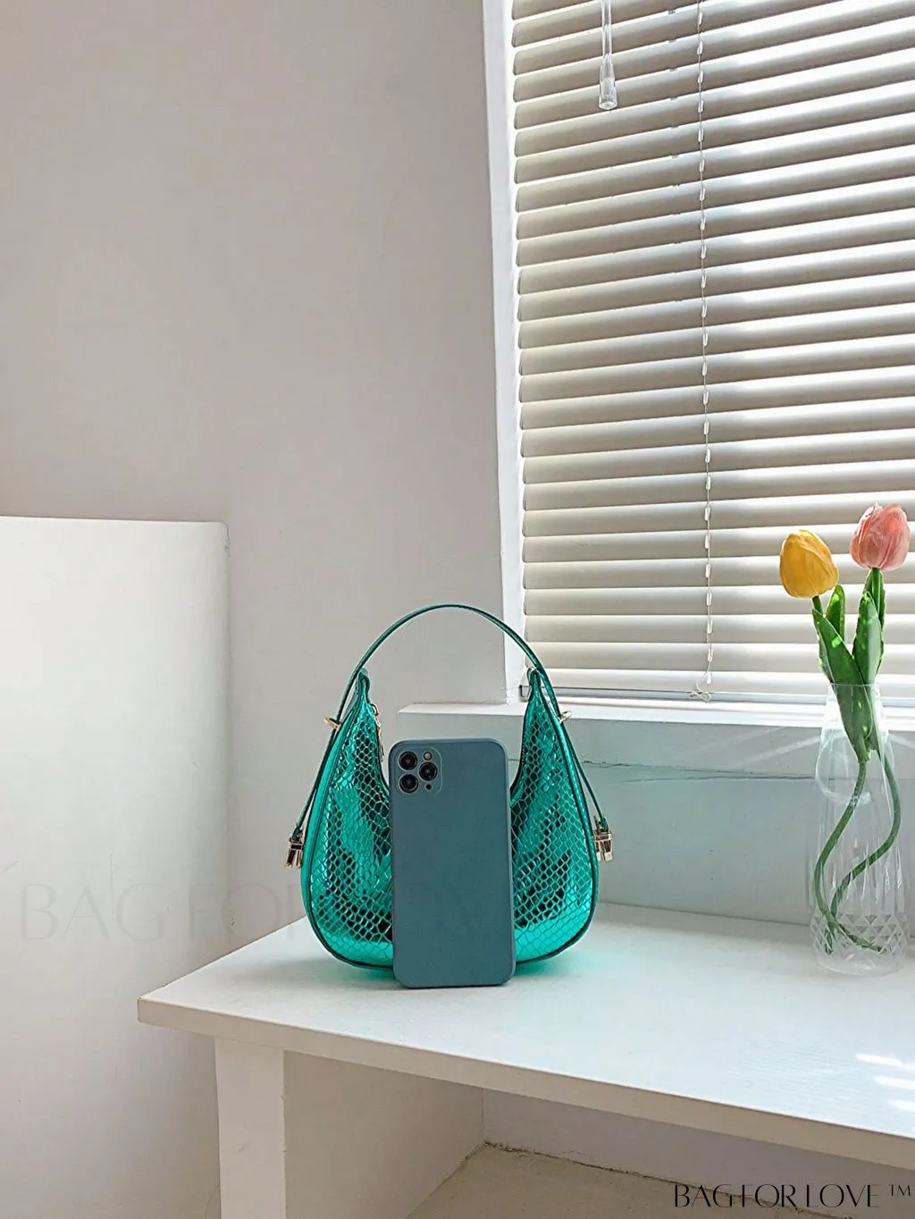 BagForLove - Metallic Snakeskin Embossed Mini Hobo Bag - Chic and Edgy