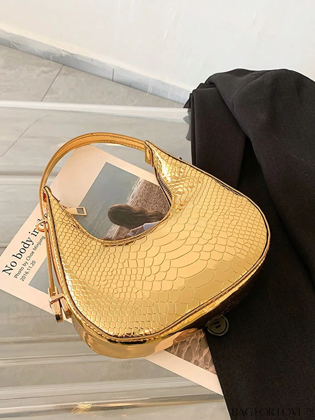BagForLove - Metallic Snakeskin Embossed Mini Hobo Bag - Chic and Edgy