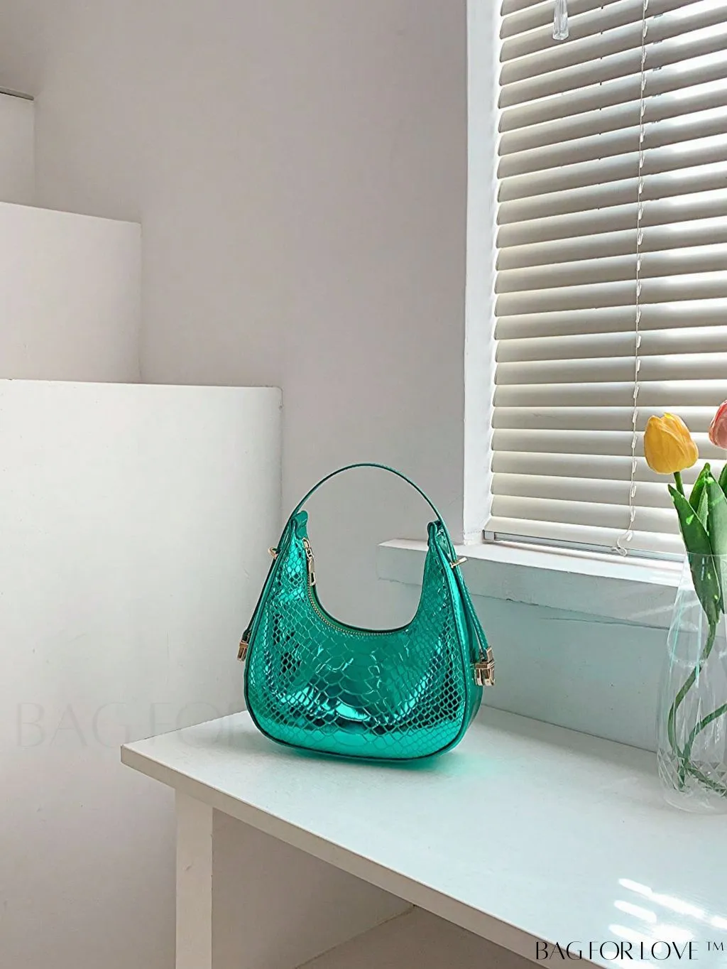 BagForLove - Metallic Snakeskin Embossed Mini Hobo Bag - Chic and Edgy