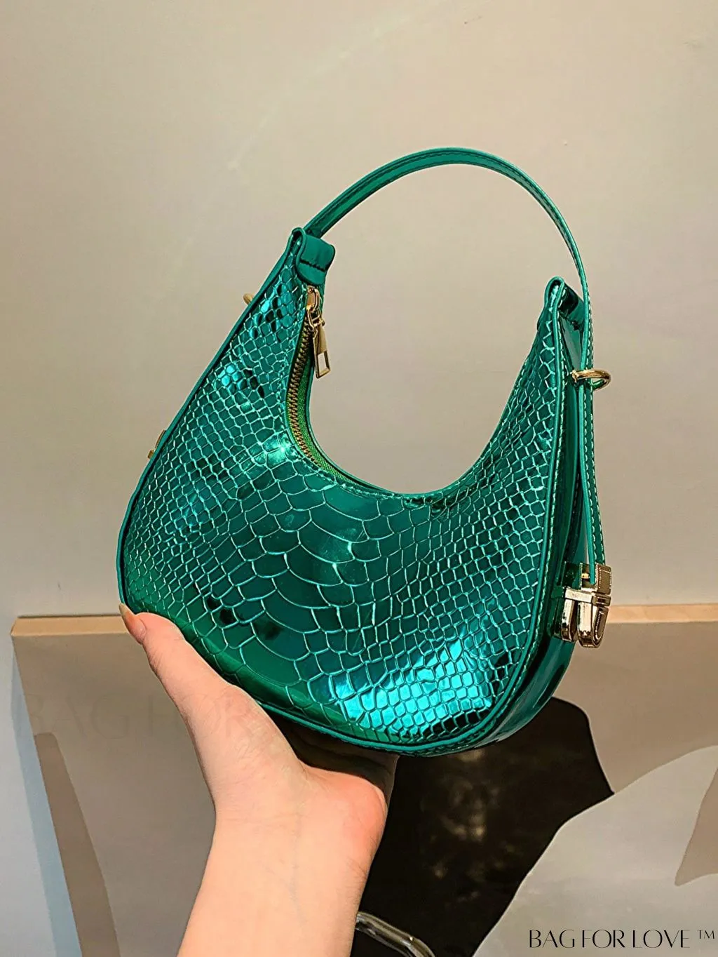 BagForLove - Metallic Snakeskin Embossed Mini Hobo Bag - Chic and Edgy