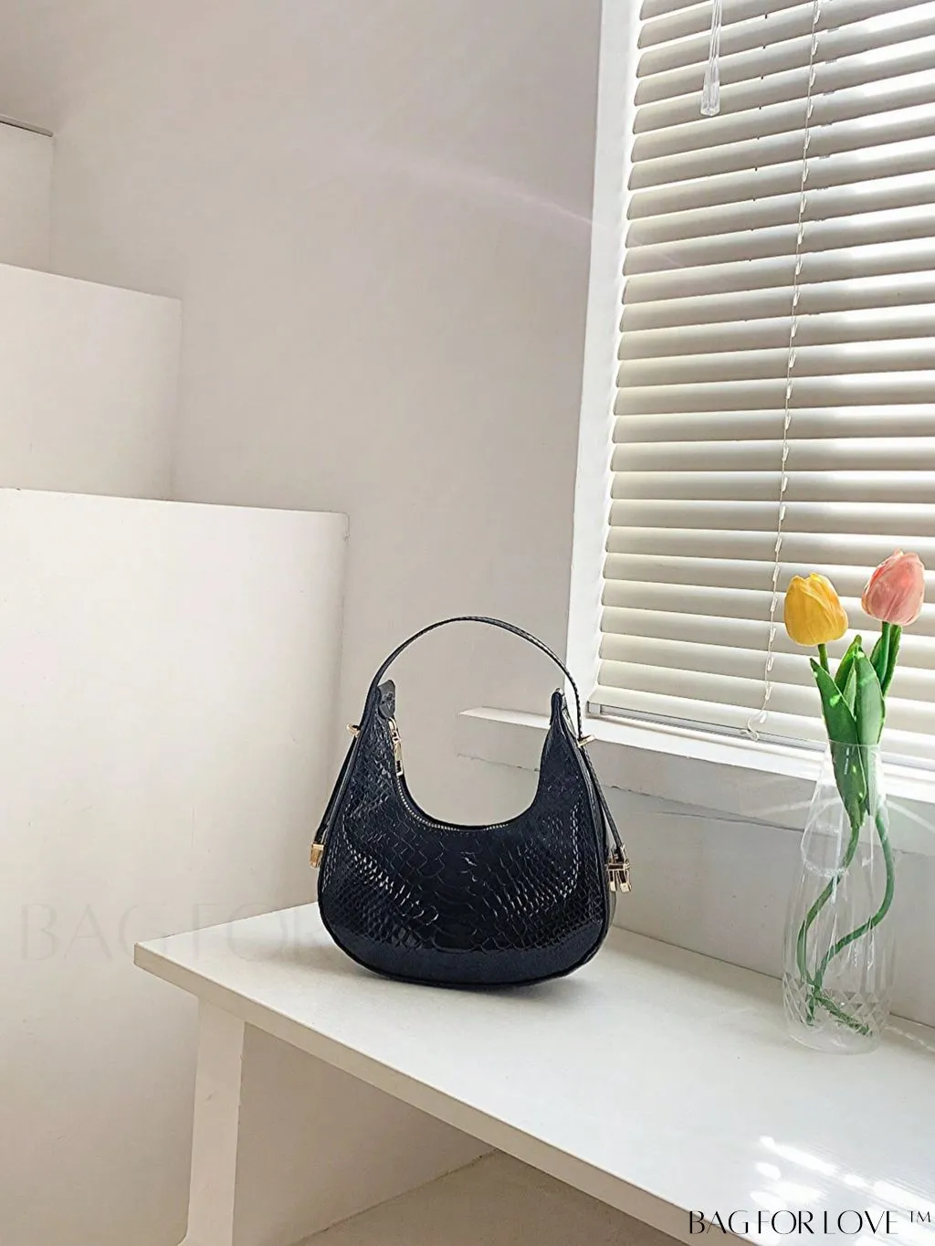 BagForLove - Metallic Snakeskin Embossed Mini Hobo Bag - Chic and Edgy