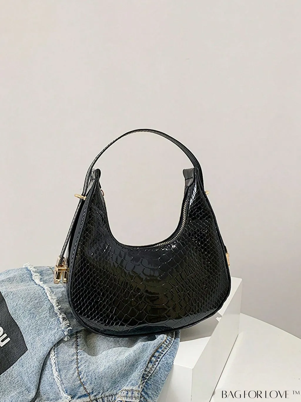 BagForLove - Metallic Snakeskin Embossed Mini Hobo Bag - Chic and Edgy