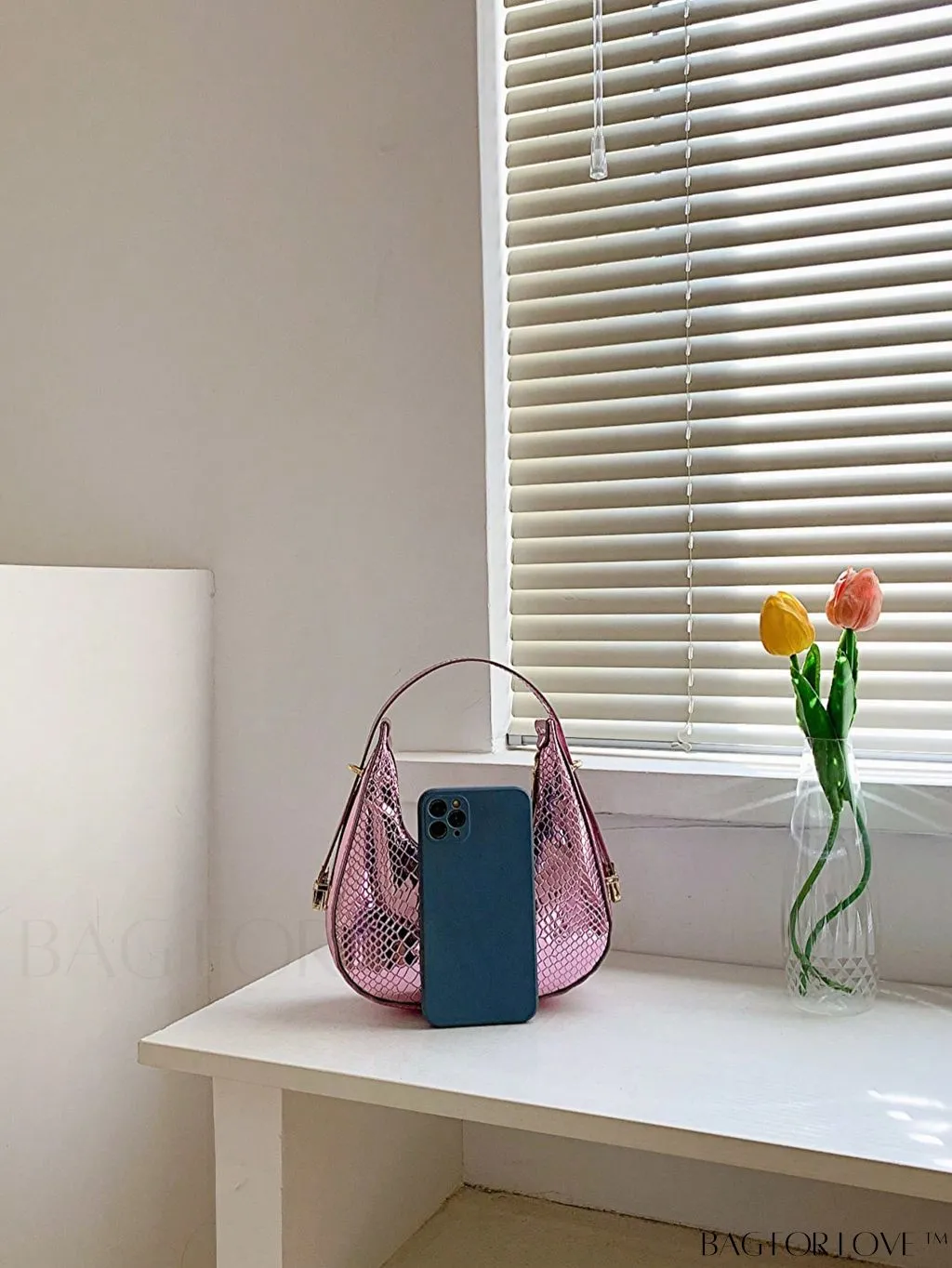 BagForLove - Metallic Snakeskin Embossed Mini Hobo Bag - Chic and Edgy