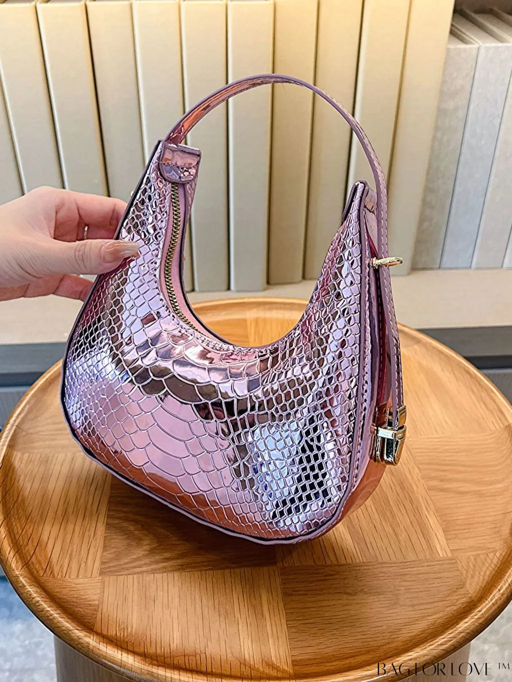 BagForLove - Metallic Snakeskin Embossed Mini Hobo Bag - Chic and Edgy