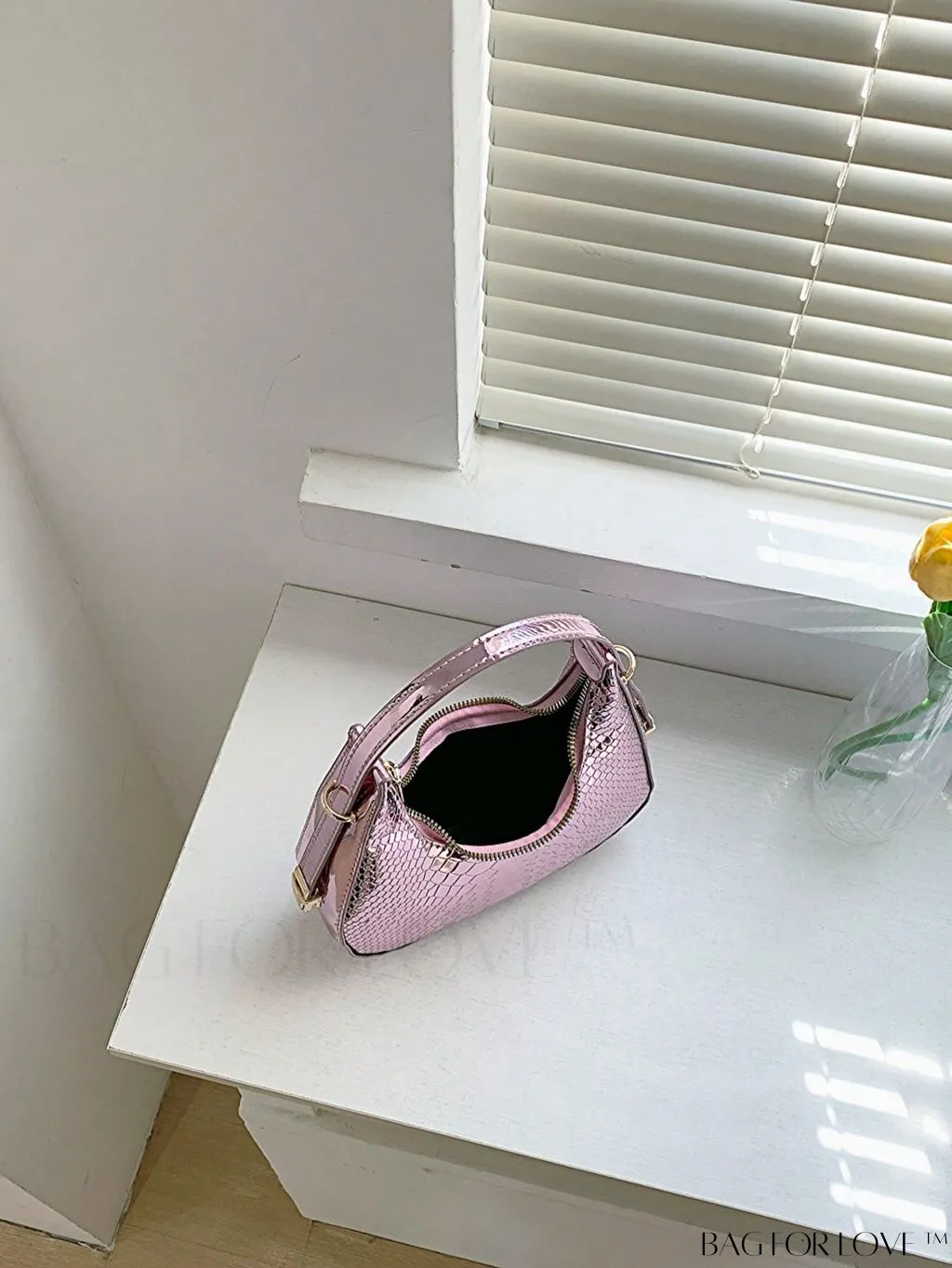 BagForLove - Metallic Snakeskin Embossed Mini Hobo Bag - Chic and Edgy