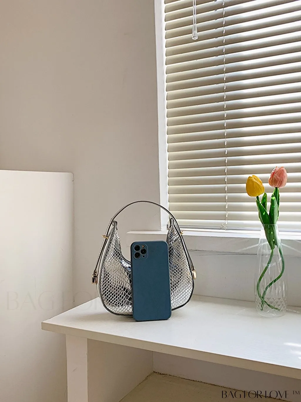 BagForLove - Metallic Snakeskin Embossed Mini Hobo Bag - Chic and Edgy