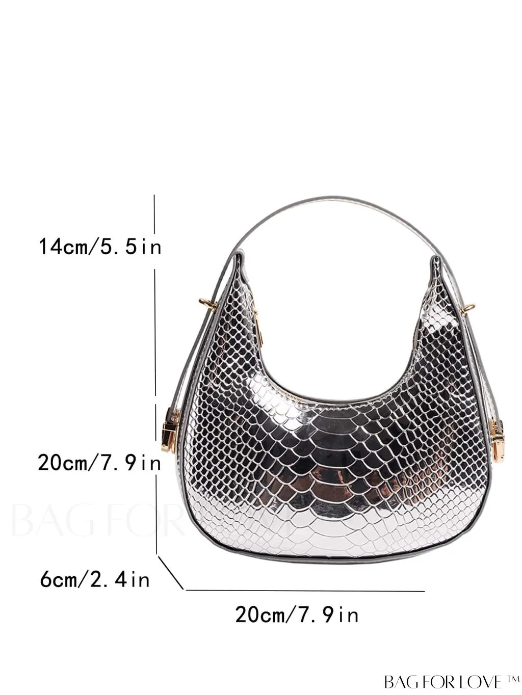 BagForLove - Metallic Snakeskin Embossed Mini Hobo Bag - Chic and Edgy