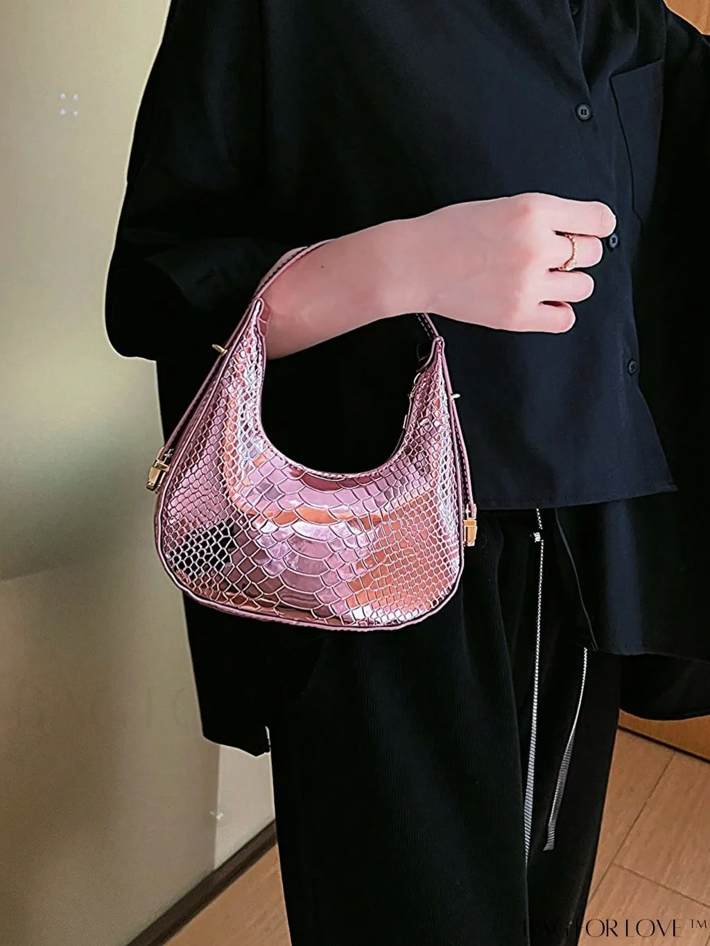BagForLove - Metallic Snakeskin Embossed Mini Hobo Bag - Chic and Edgy