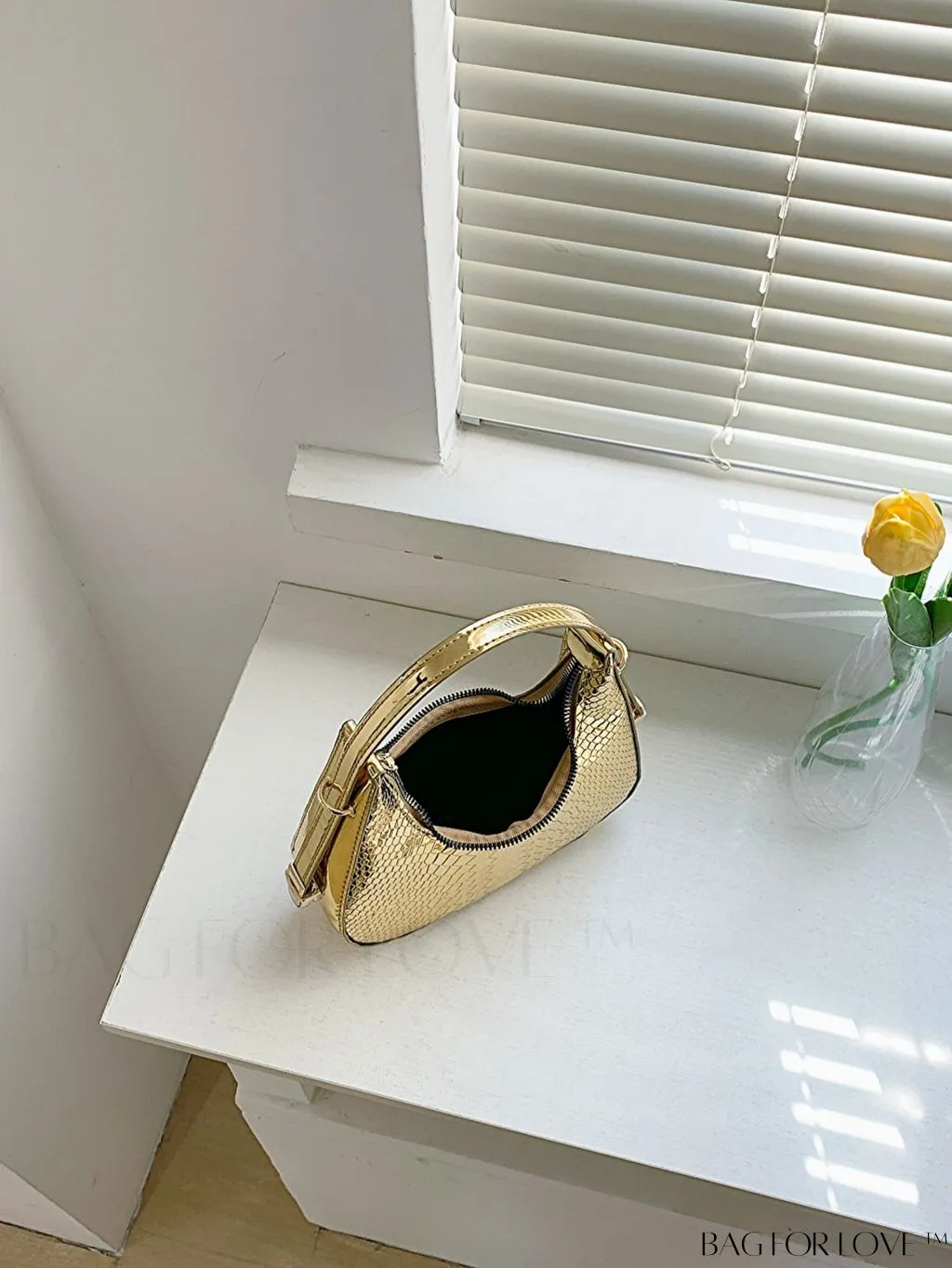 BagForLove - Metallic Snakeskin Embossed Mini Hobo Bag - Chic and Edgy