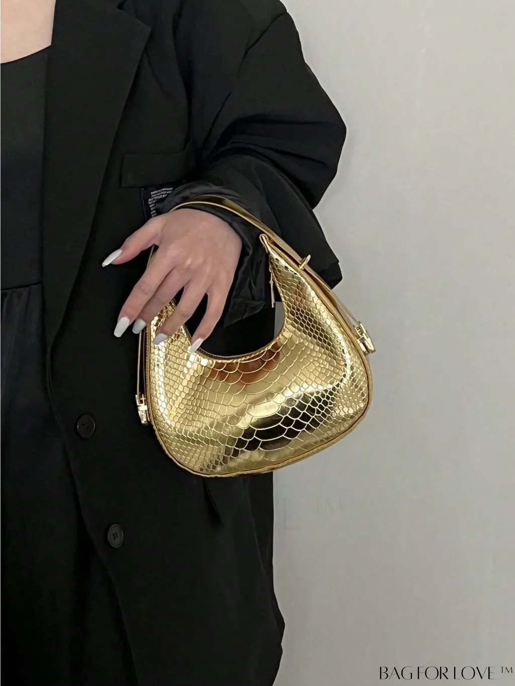 BagForLove - Metallic Snakeskin Embossed Mini Hobo Bag - Chic and Edgy