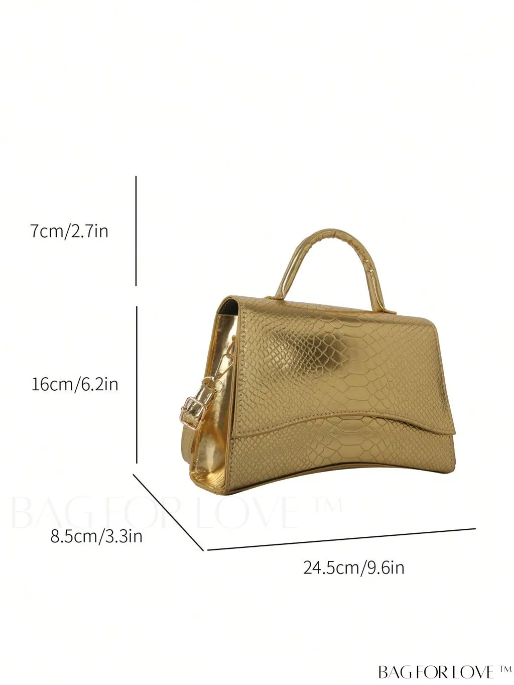 BagForLove - Metallic Snakeskin Embossed Square Bag with Flap, Bold and Stylish