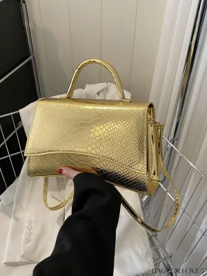 BagForLove - Metallic Snakeskin Embossed Square Bag with Flap, Bold and Stylish