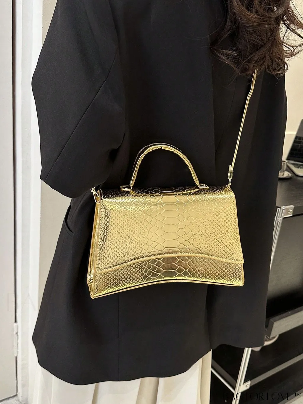 BagForLove - Metallic Snakeskin Embossed Square Bag with Flap, Bold and Stylish