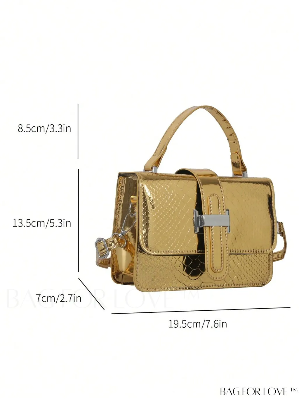 BagForLove - Metallic Square Bag with Crocodile Pattern and Single Top Handle â Sleek and Stylish