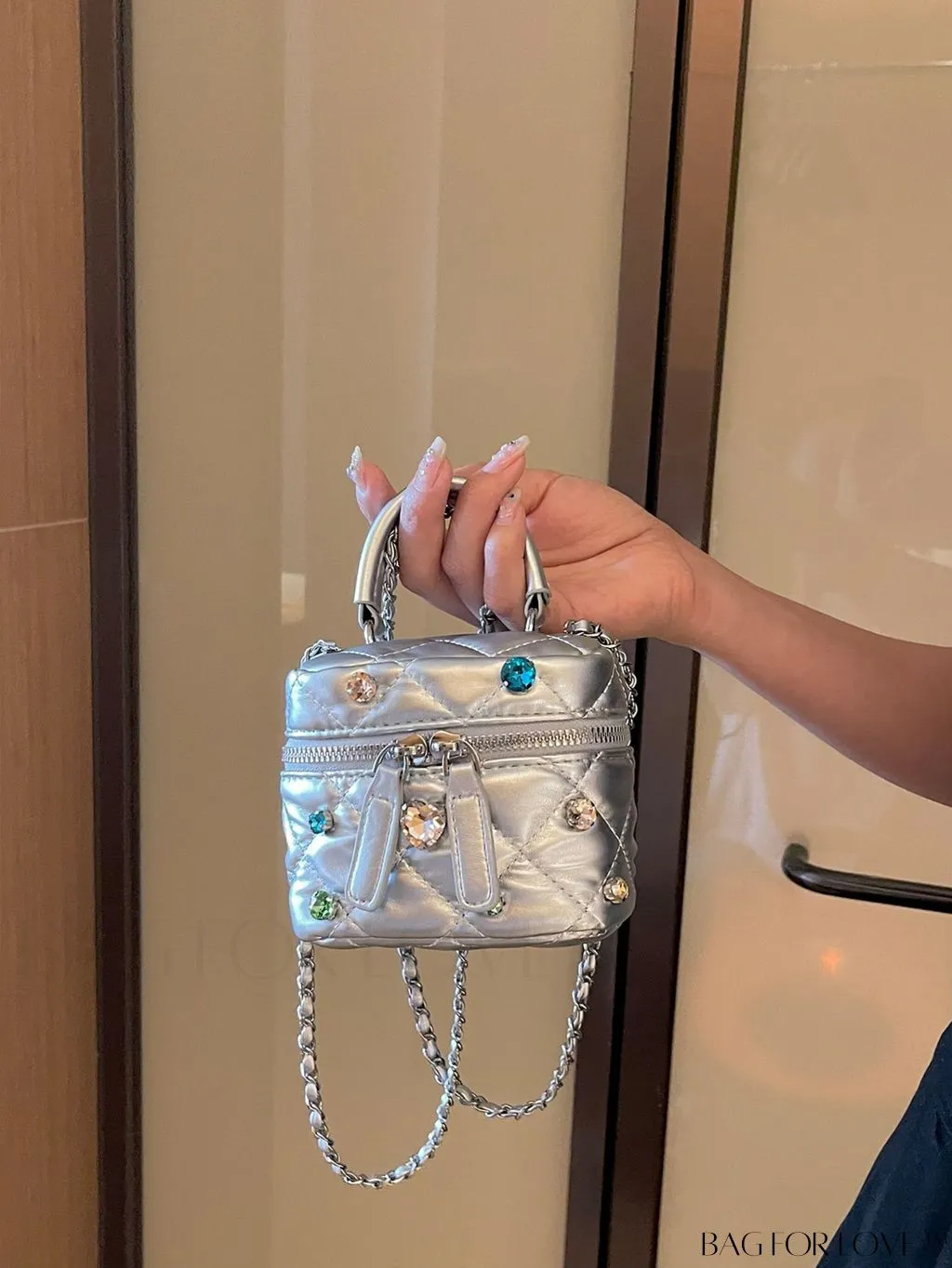 BagForLove - Mini Rhinestone Metallic Handbag with Avant-garde Style Stitching - Elegant and Chic