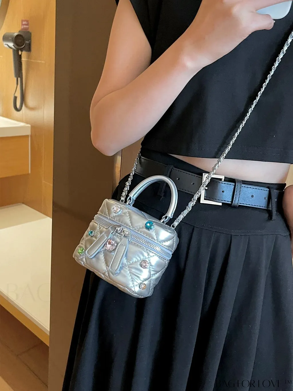 BagForLove - Mini Rhinestone Metallic Handbag with Avant-garde Style Stitching - Elegant and Chic