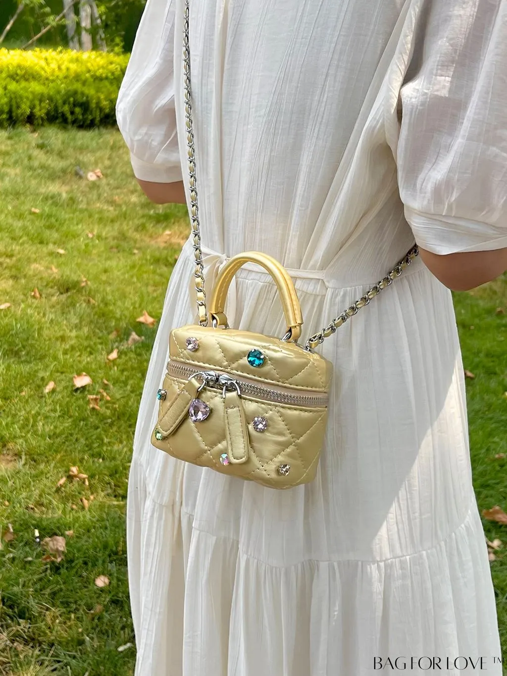 BagForLove - Mini Rhinestone Metallic Handbag with Avant-garde Style Stitching - Elegant and Chic