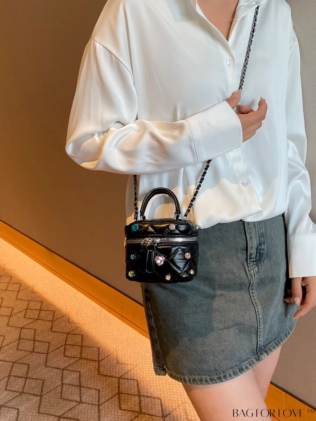 BagForLove - Mini Rhinestone Metallic Handbag with Avant-garde Style Stitching - Elegant and Chic