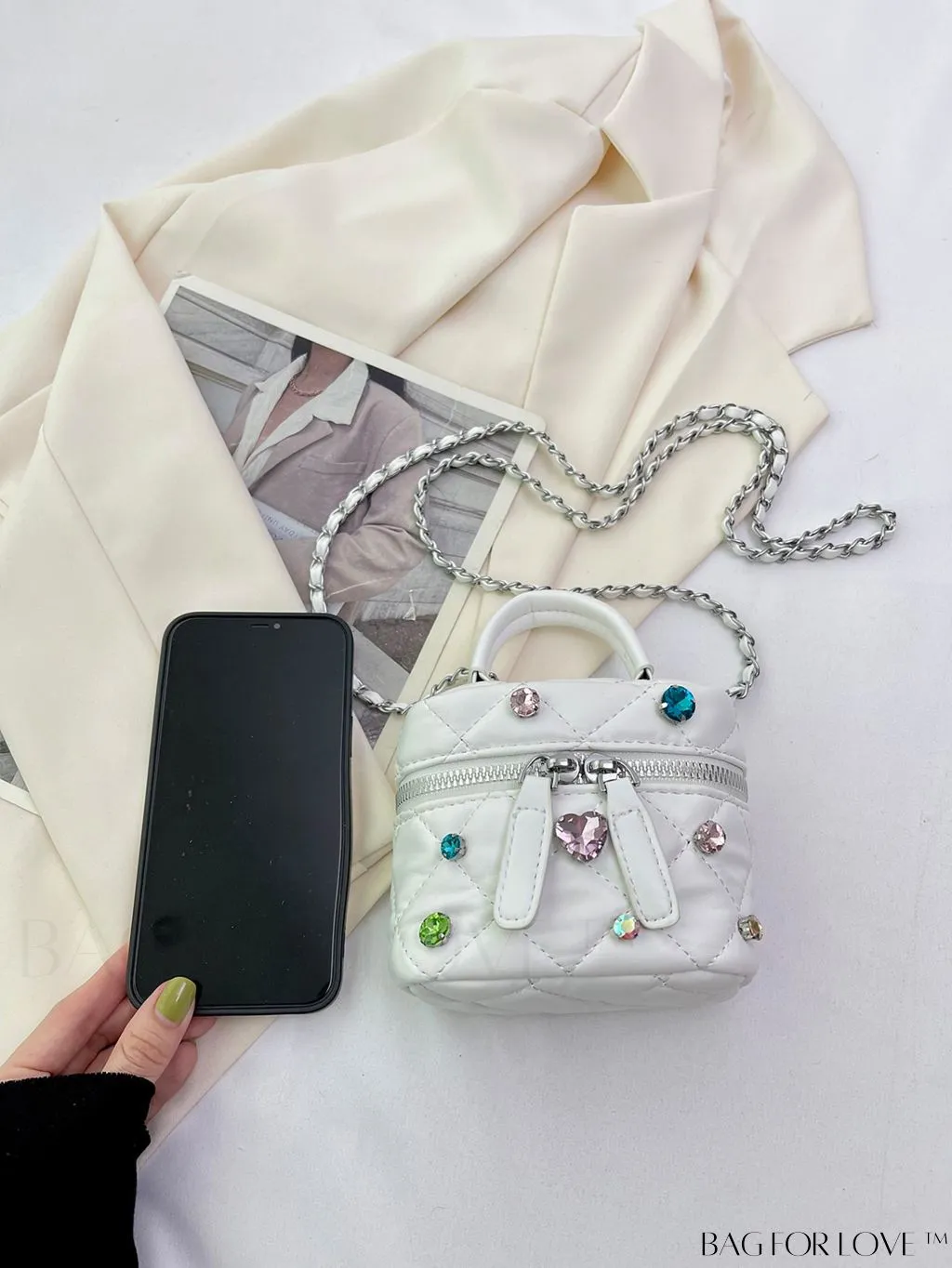 BagForLove - Mini Rhinestone Metallic Handbag with Avant-garde Style Stitching - Elegant and Chic