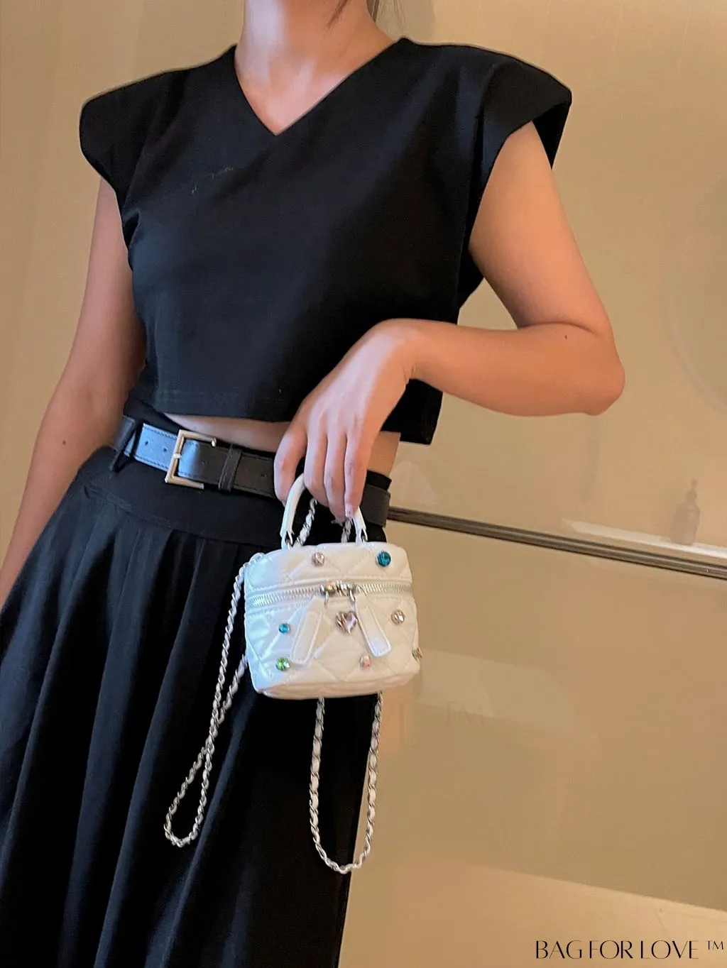 BagForLove - Mini Rhinestone Metallic Handbag with Avant-garde Style Stitching - Elegant and Chic
