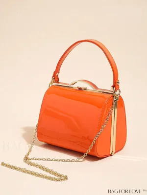 BagForLove - Neon Orange Mini Box Bag: Trendy Funky Style in Artificial Patent Leather