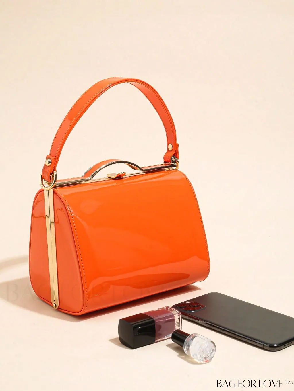 BagForLove - Neon Orange Mini Box Bag: Trendy Funky Style in Artificial Patent Leather