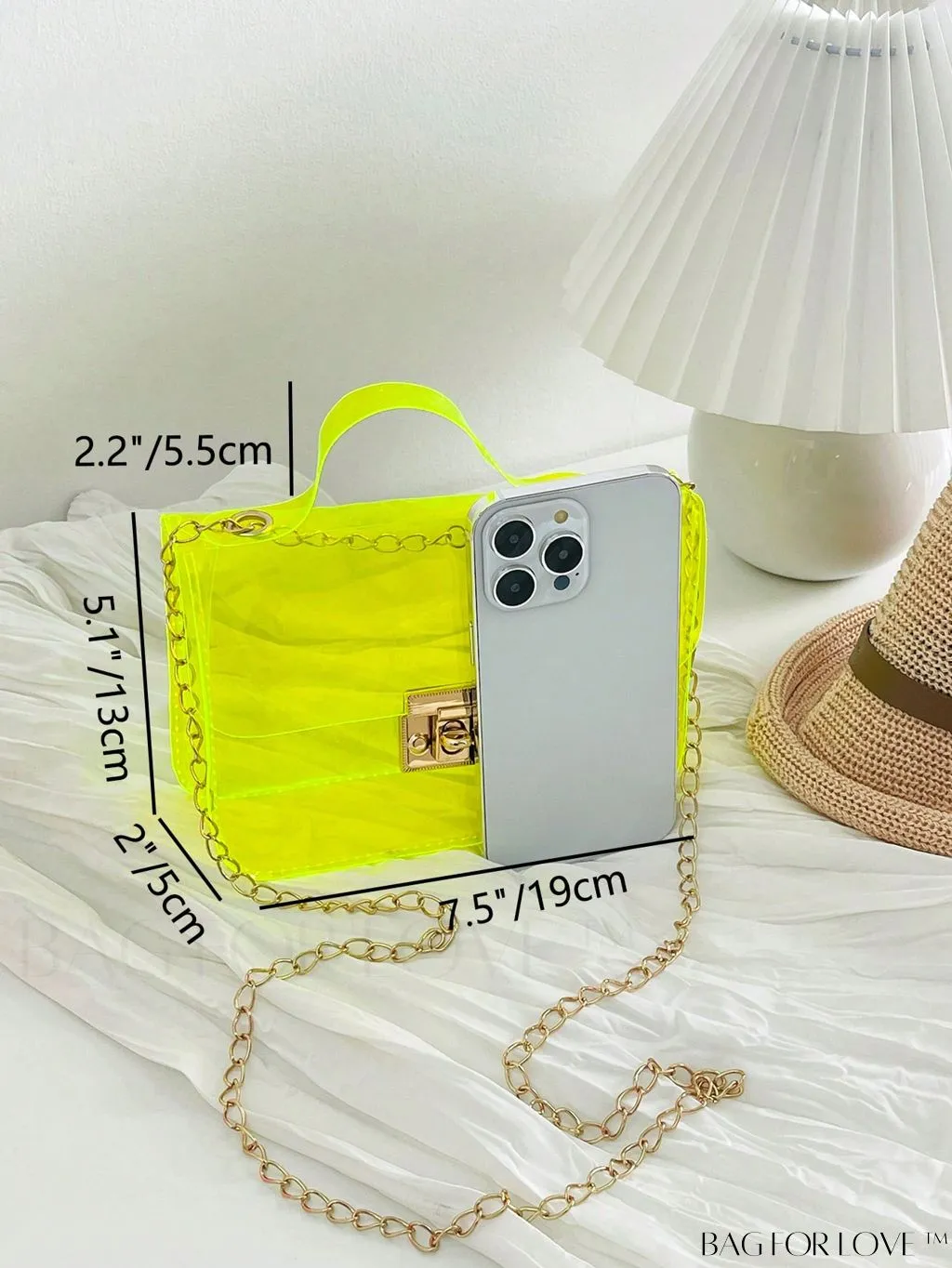 BagForLove - Neon Pink Clear Mini Square Bag: Stylish Top Handle for a Funky Look