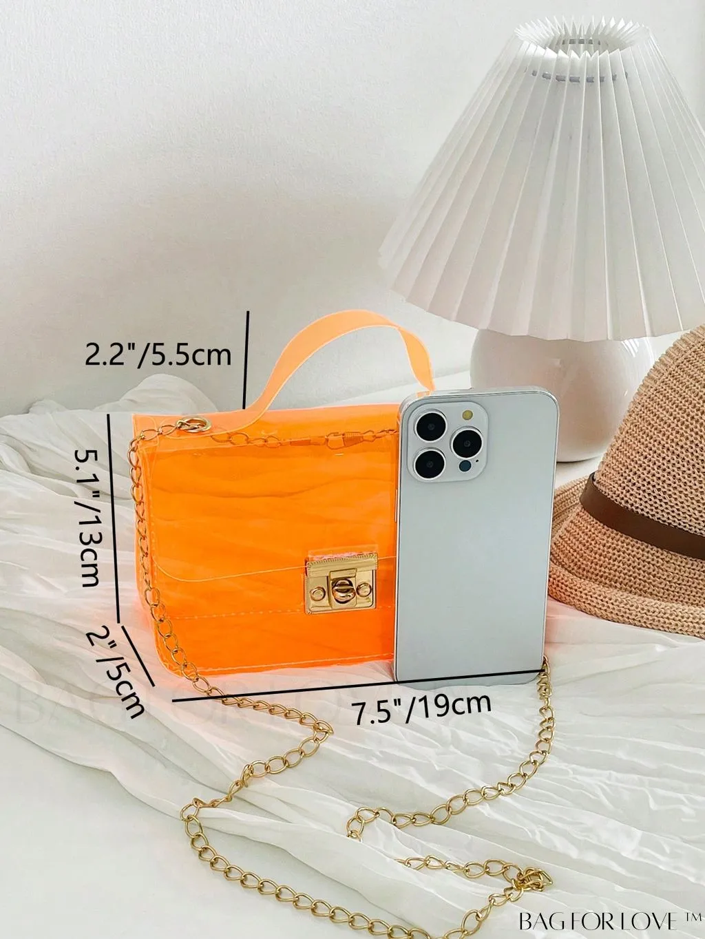 BagForLove - Neon Pink Clear Mini Square Bag: Stylish Top Handle for a Funky Look