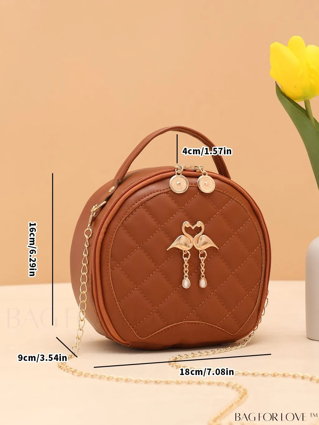 BagForLove - Quilted Colorblock Mini Top Handle Circle Bag - Perfect for Daily Use