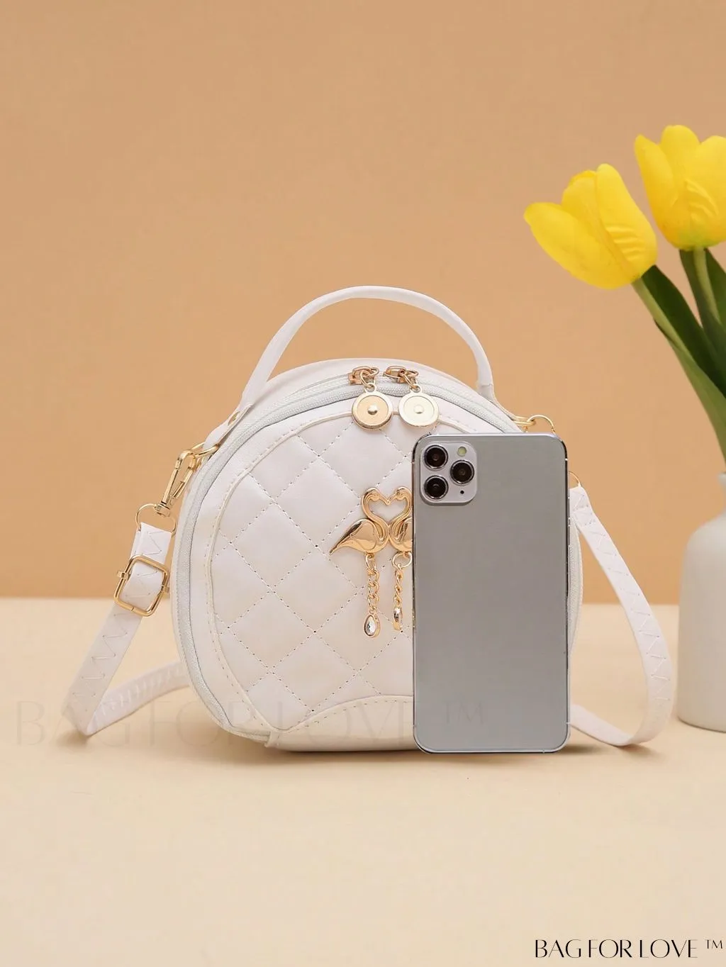 BagForLove - Quilted Colorblock Mini Top Handle Circle Bag - Perfect for Daily Use