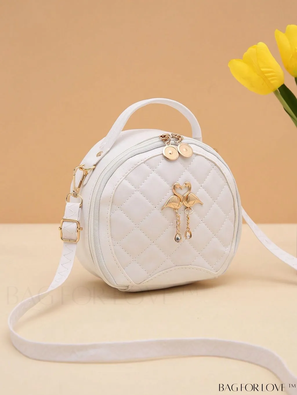 BagForLove - Quilted Colorblock Mini Top Handle Circle Bag - Perfect for Daily Use