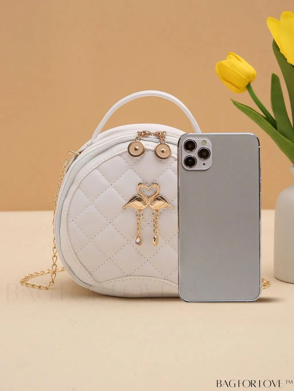 BagForLove - Quilted Colorblock Mini Top Handle Circle Bag - Perfect for Daily Use