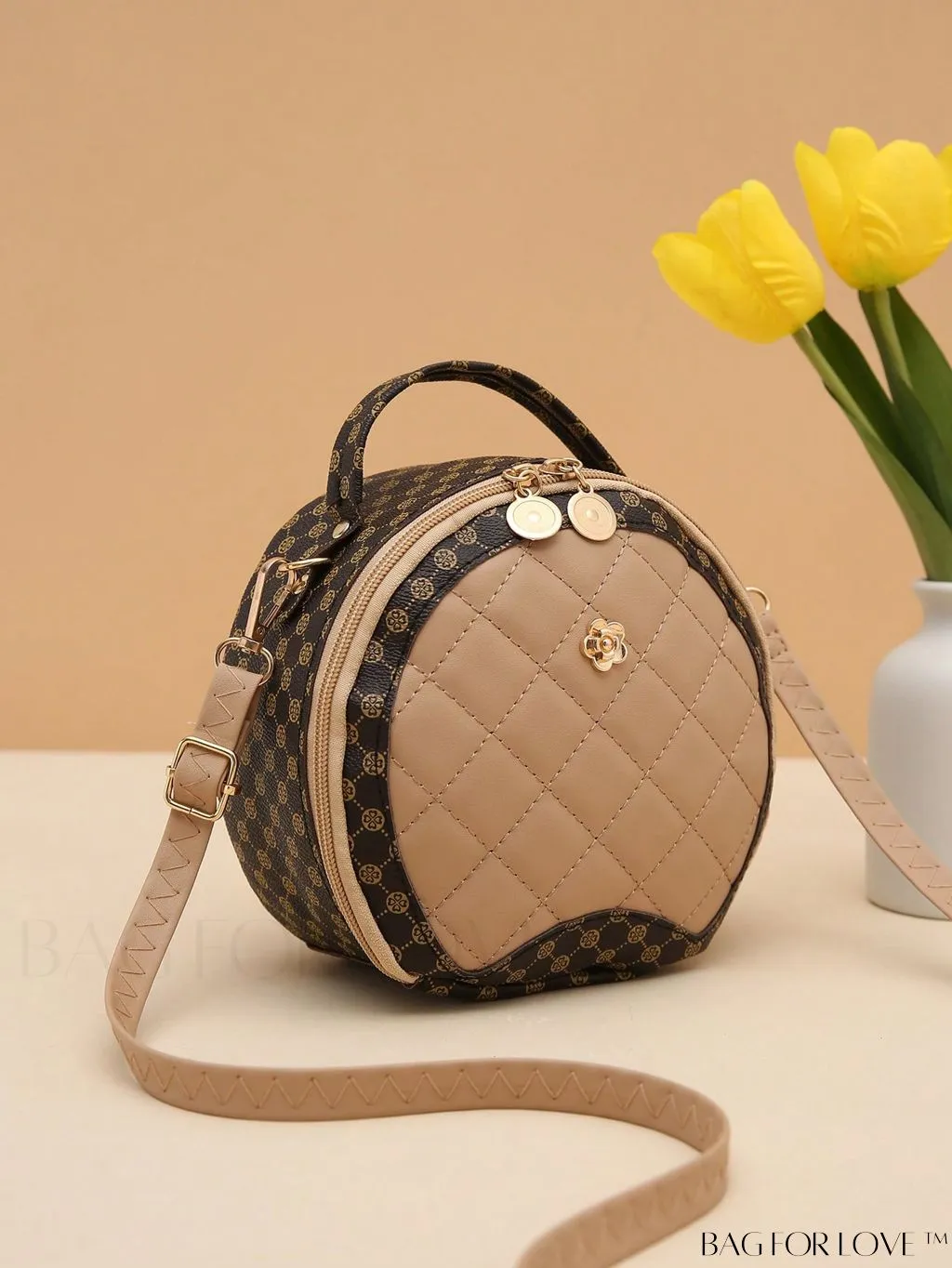 BagForLove - Quilted Colorblock Mini Top Handle Circle Bag - Perfect for Daily Use