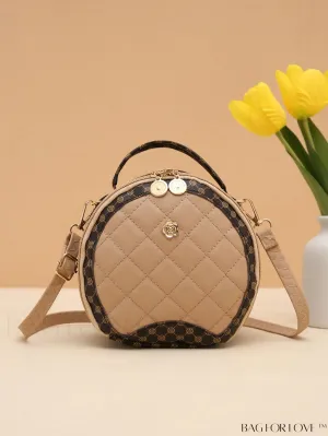 BagForLove - Quilted Colorblock Mini Top Handle Circle Bag - Perfect for Daily Use