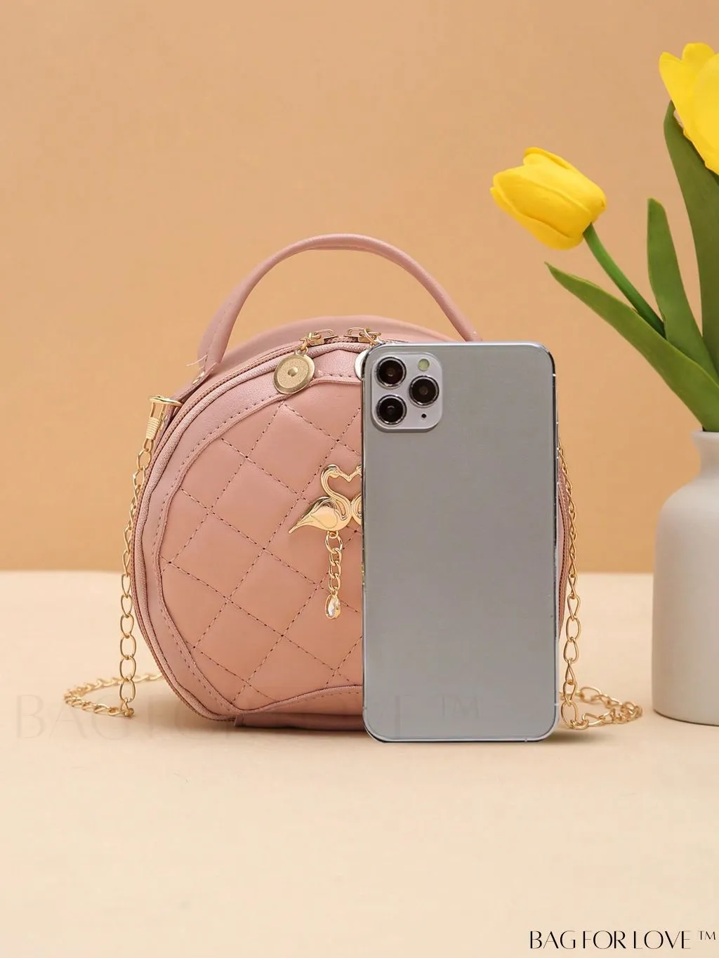 BagForLove - Quilted Colorblock Mini Top Handle Circle Bag - Perfect for Daily Use