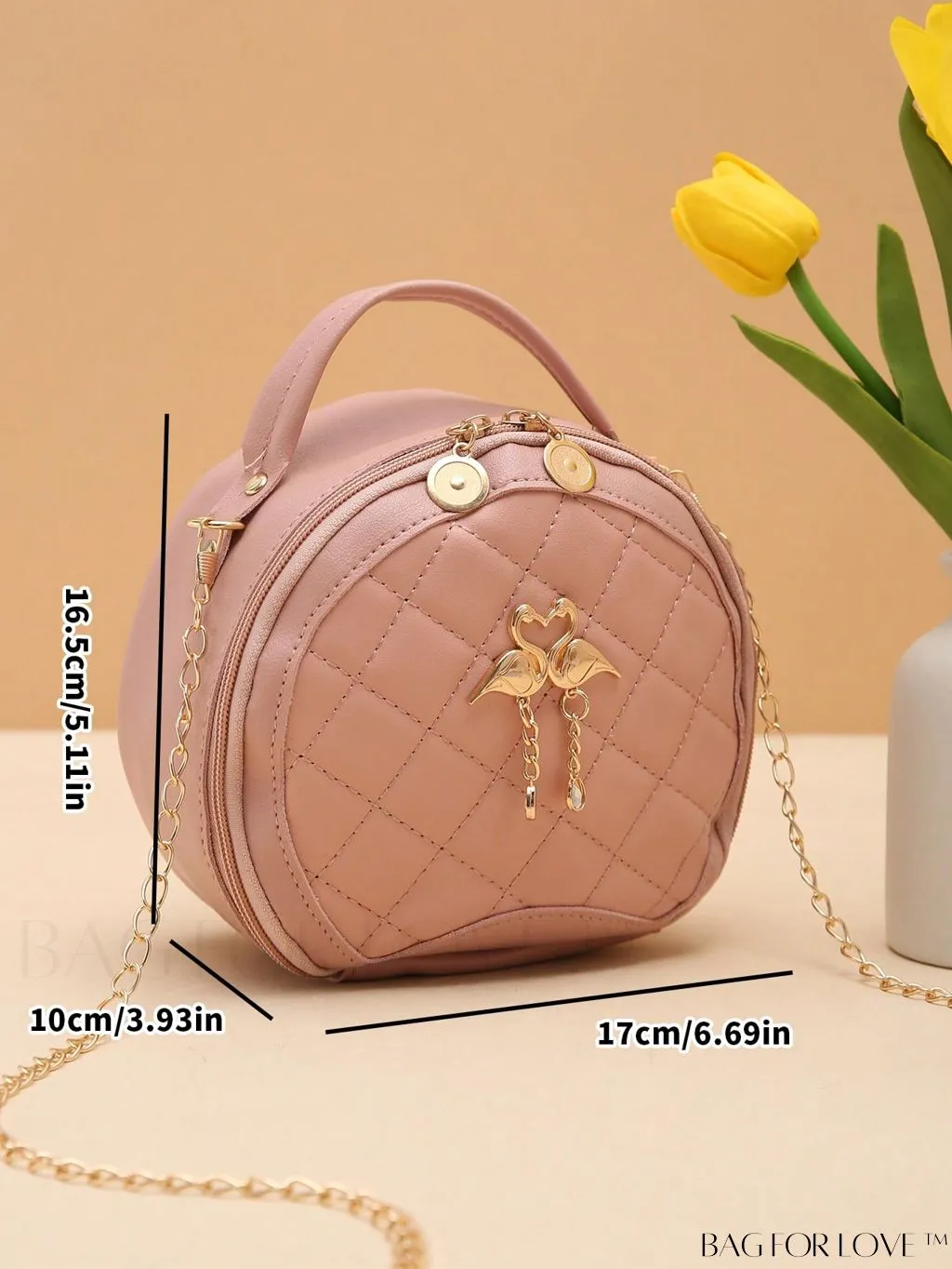 BagForLove - Quilted Colorblock Mini Top Handle Circle Bag - Perfect for Daily Use