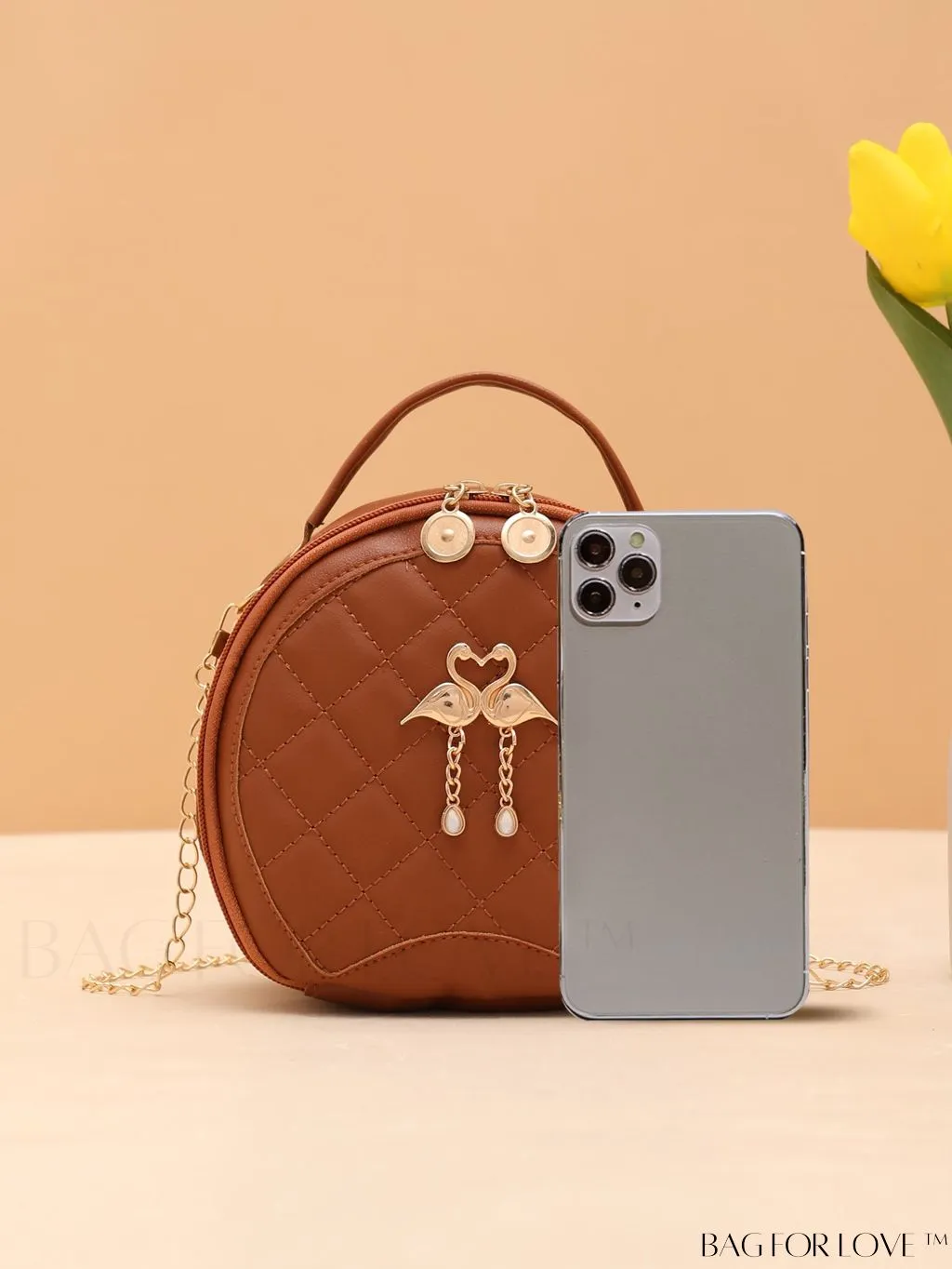 BagForLove - Quilted Colorblock Mini Top Handle Circle Bag - Perfect for Daily Use