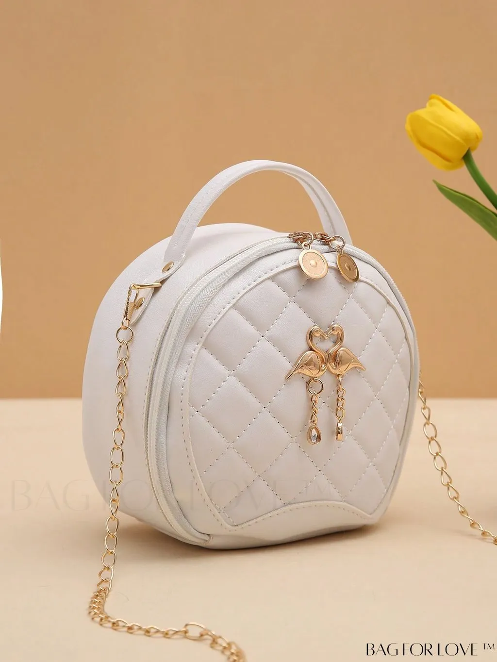BagForLove - Quilted Colorblock Mini Top Handle Circle Bag - Perfect for Daily Use