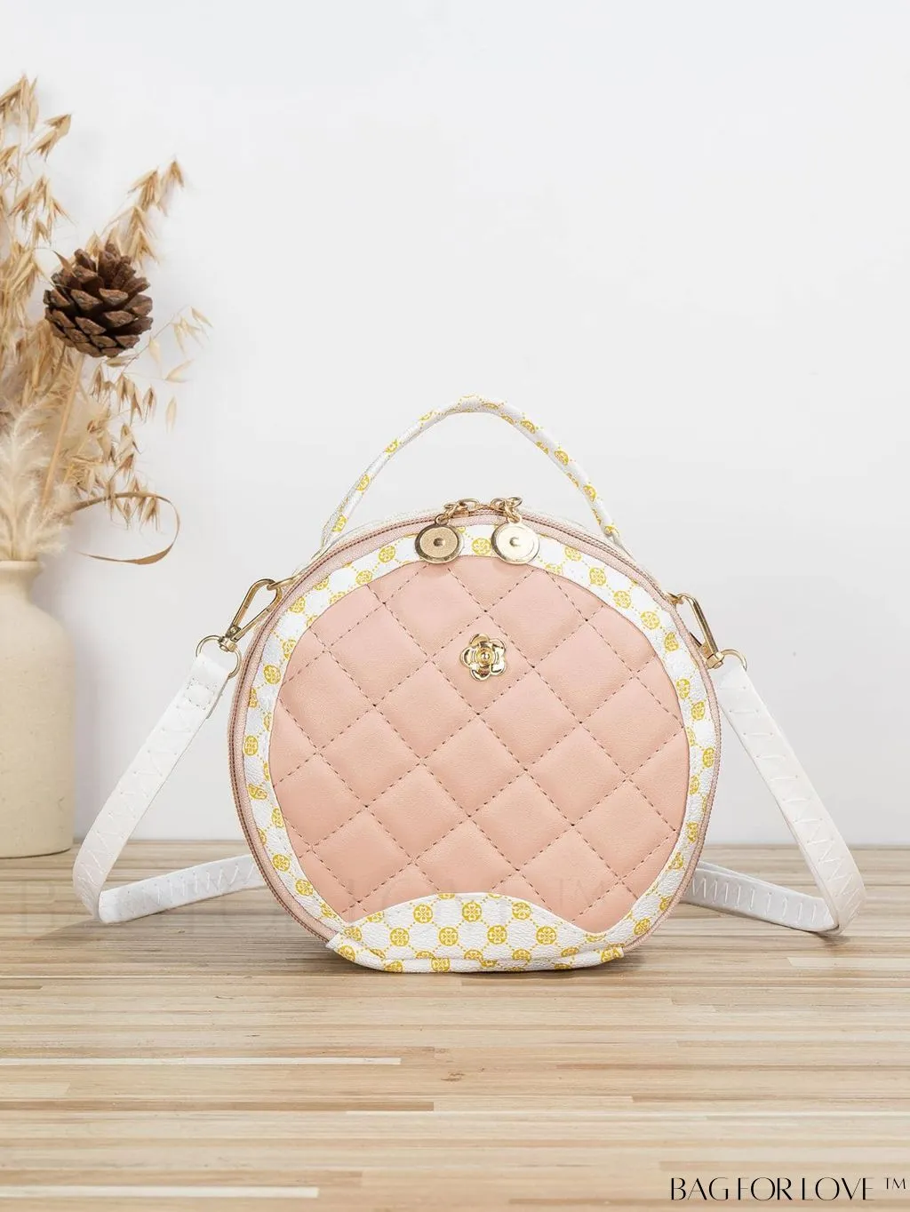 BagForLove - Quilted Colorblock Mini Top Handle Circle Bag - Perfect for Daily Use