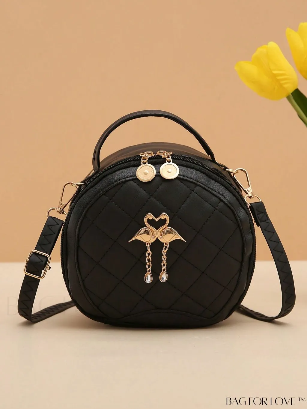 BagForLove - Quilted Colorblock Mini Top Handle Circle Bag - Perfect for Daily Use