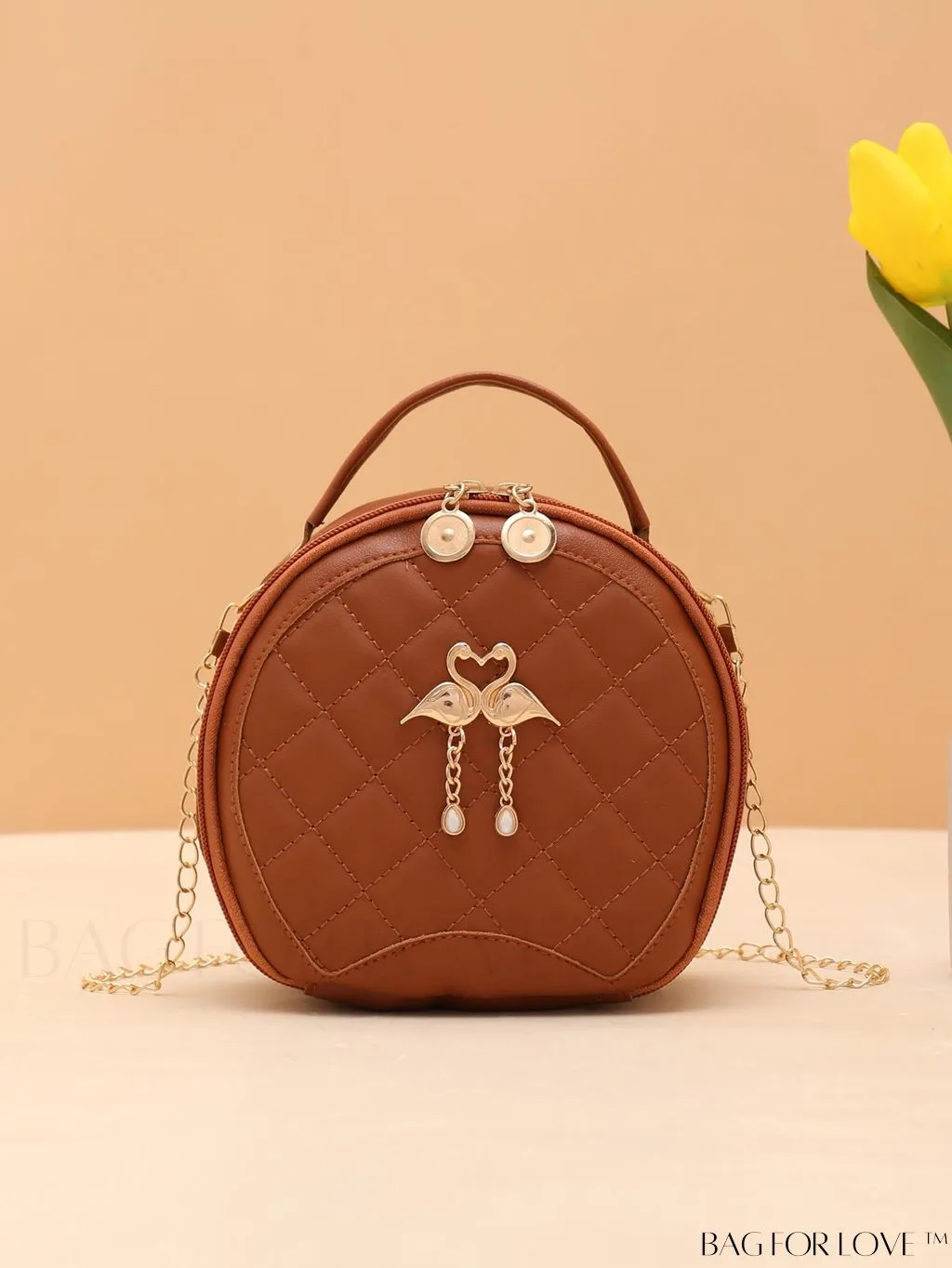 BagForLove - Quilted Colorblock Mini Top Handle Circle Bag - Perfect for Daily Use