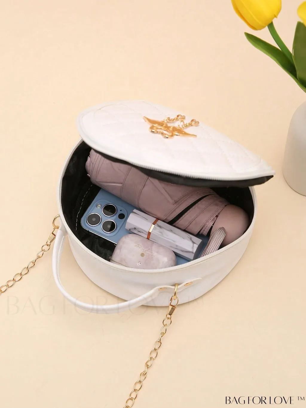 BagForLove - Quilted Colorblock Mini Top Handle Circle Bag - Perfect for Daily Use