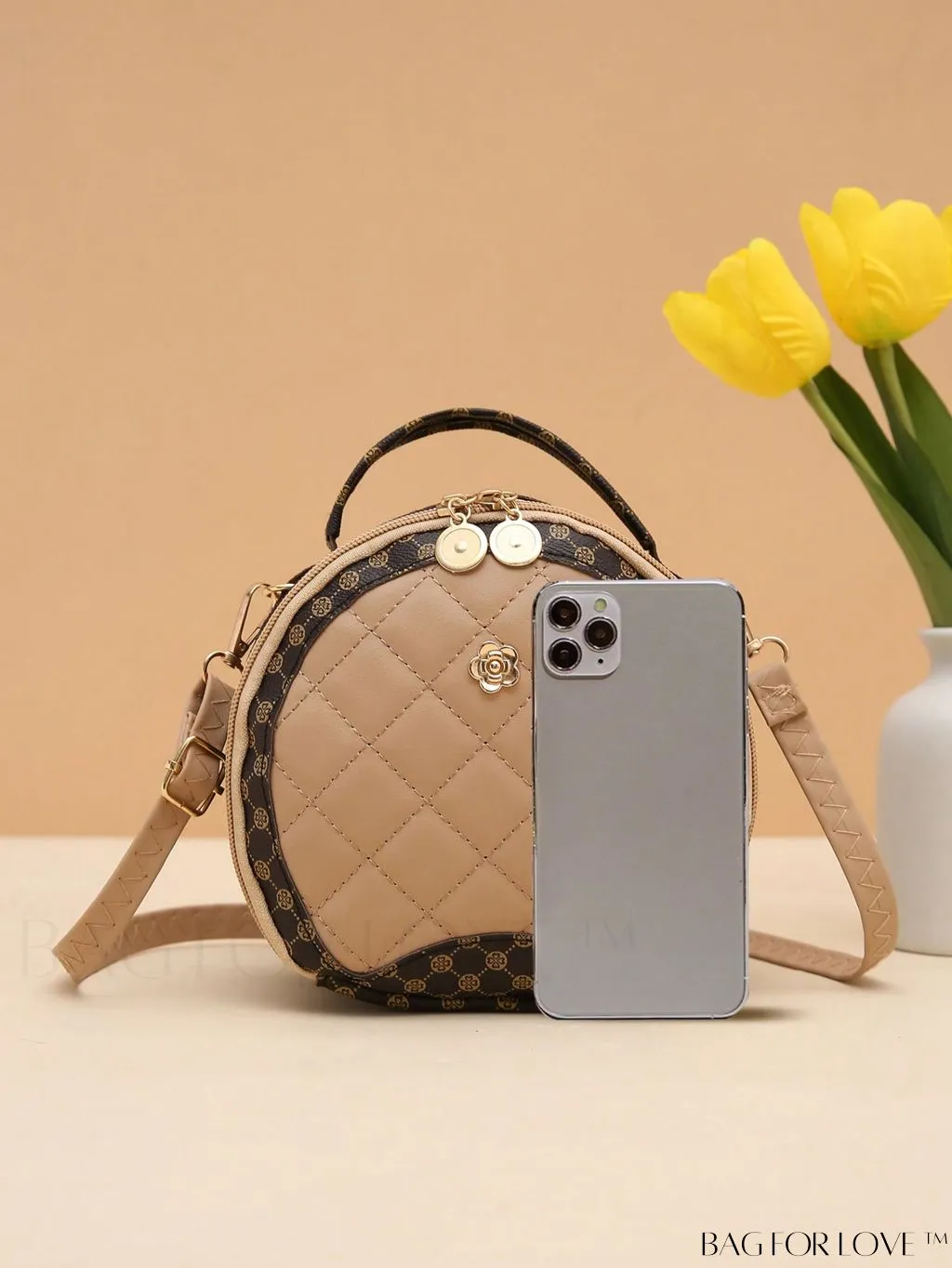 BagForLove - Quilted Colorblock Mini Top Handle Circle Bag - Perfect for Daily Use