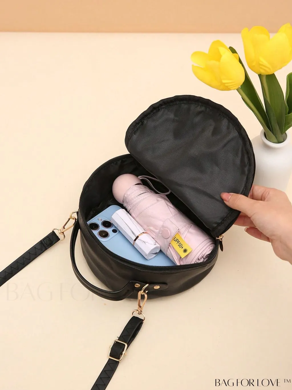 BagForLove - Quilted Colorblock Mini Top Handle Circle Bag - Perfect for Daily Use