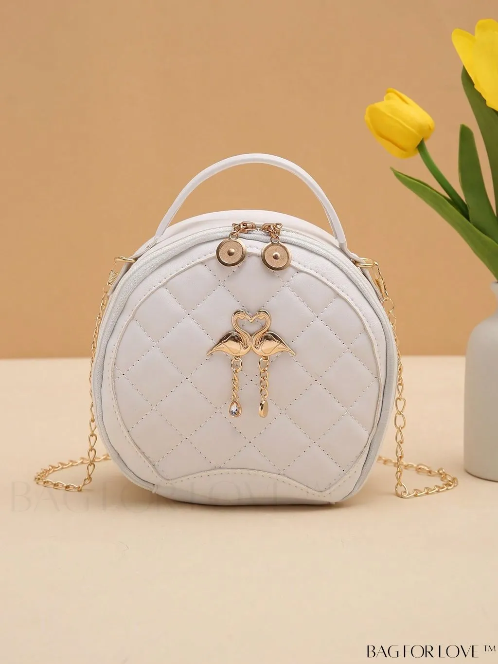 BagForLove - Quilted Colorblock Mini Top Handle Circle Bag - Perfect for Daily Use