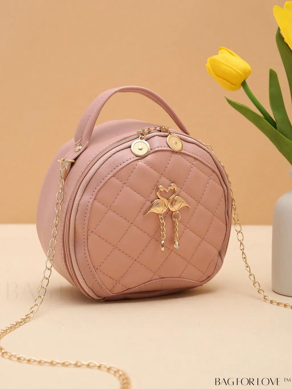 BagForLove - Quilted Colorblock Mini Top Handle Circle Bag - Perfect for Daily Use