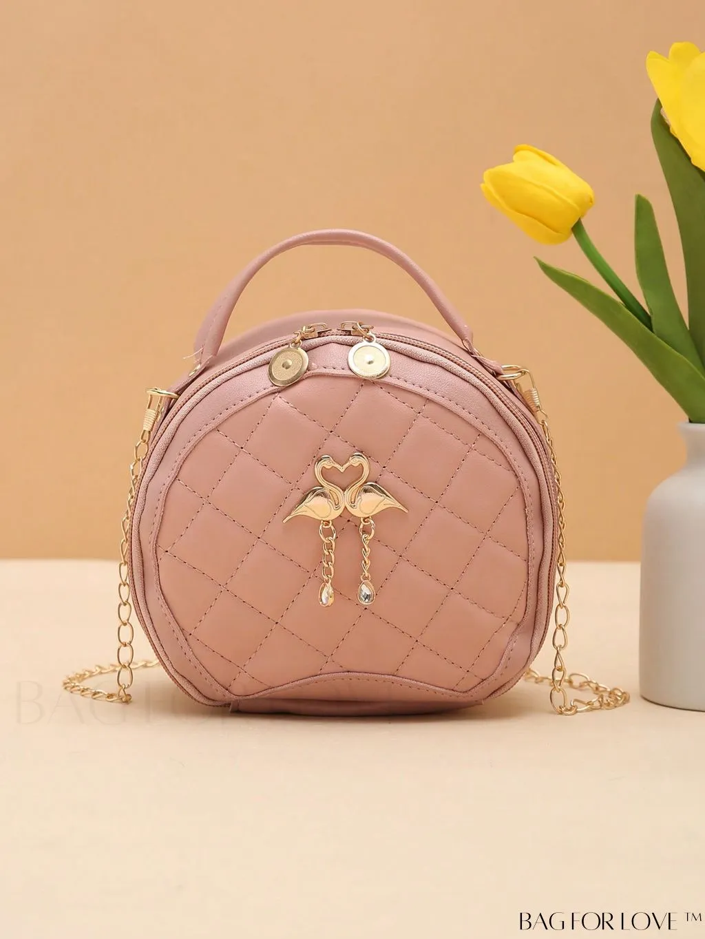BagForLove - Quilted Colorblock Mini Top Handle Circle Bag - Perfect for Daily Use