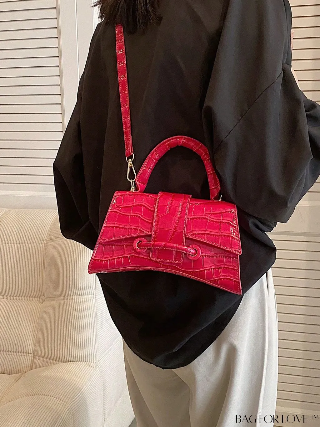 BagForLove - Red Crocodile Embossed Flap Bag - Stylish and Practical for Everyday Fashion