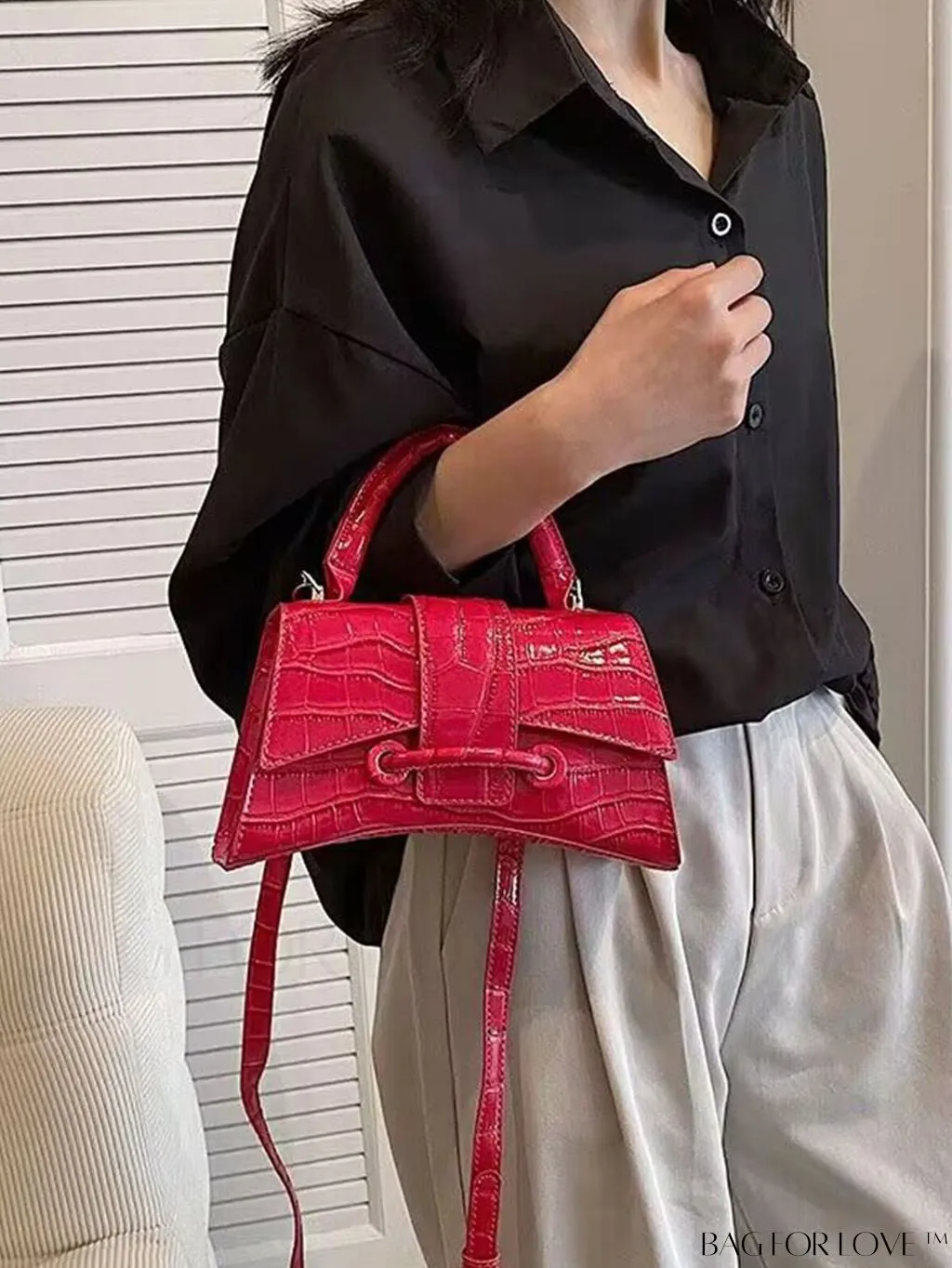 BagForLove - Red Crocodile Embossed Flap Bag - Stylish and Practical for Everyday Fashion